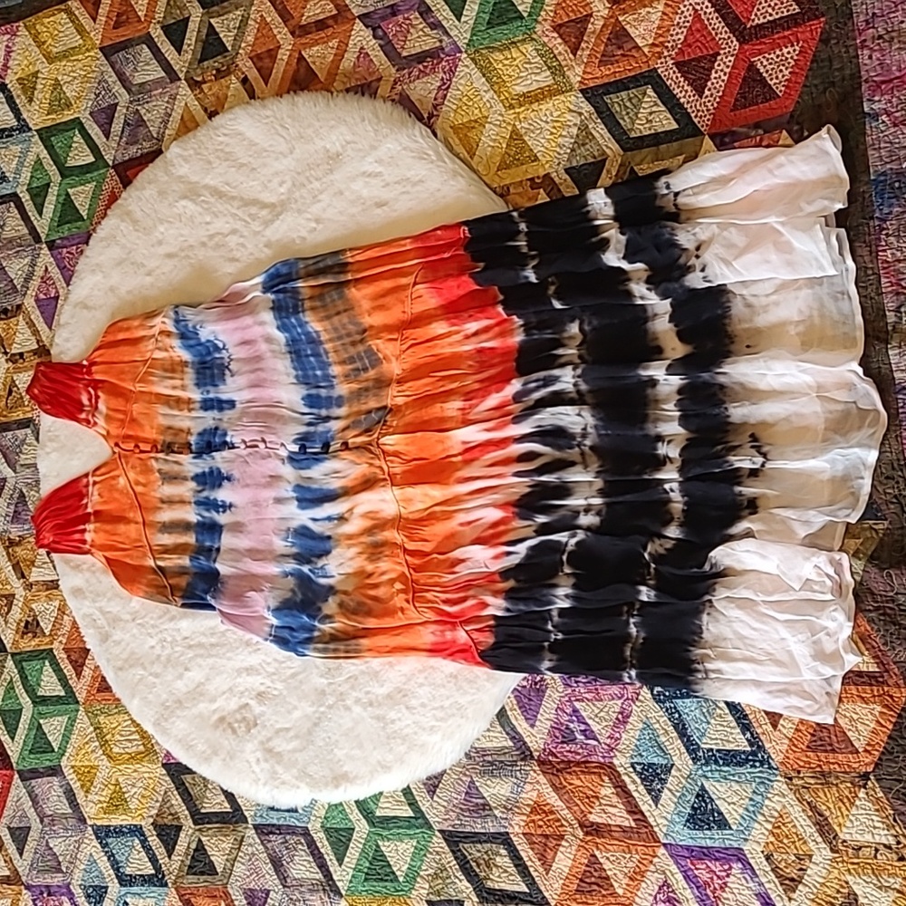 Young Fabulous & Broke YFB Raquel Rainbow Color Tie Dye Boho Hippie Maxi Dress